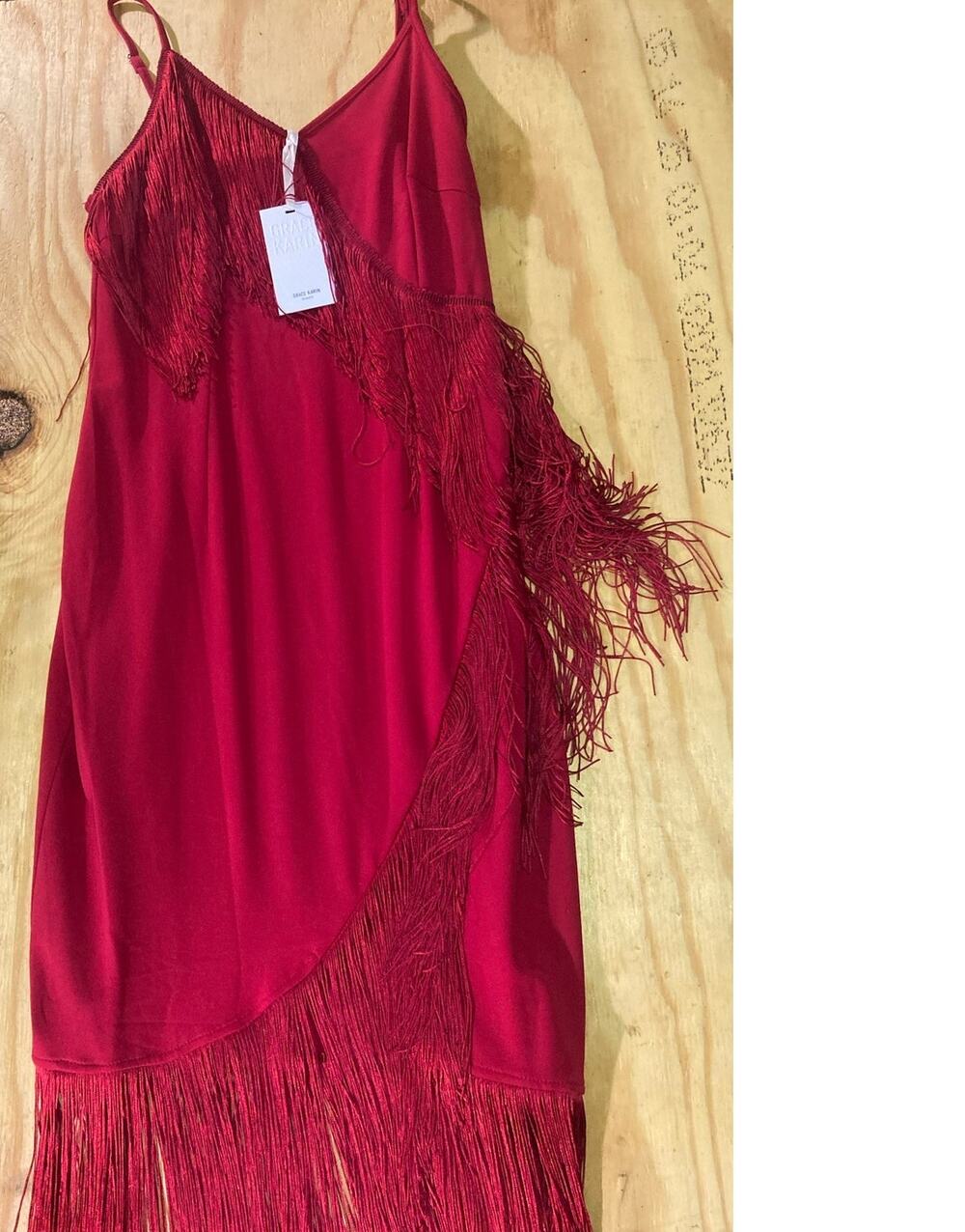 Grace Karin Fringe Dress W/ Tassels Spaghetti Strap Cocktail Dress Size M- NWT